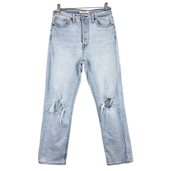 Levi's Women's Wedgie Straight Fit Distressed Knee Jeans Light Wash Size 30 - Picture 5 of 15